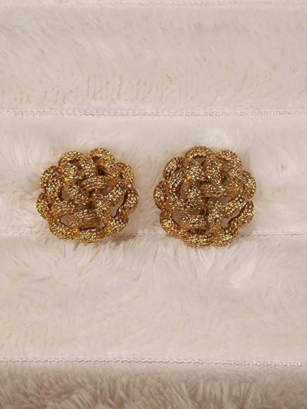 Vintage Monet Gold Tone Woven Knot Clip-On Earrings Textured Statement